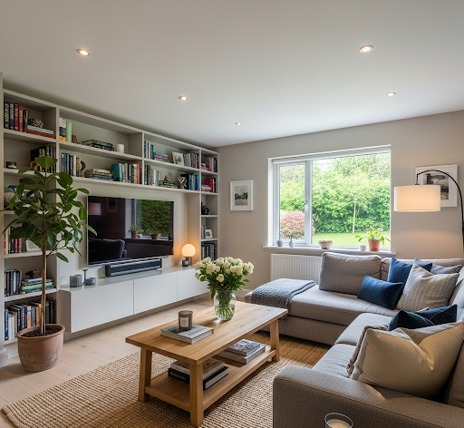 A living room with a sofa and television